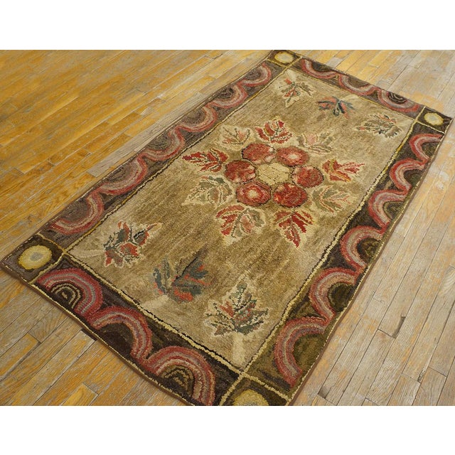 Extraordinary Brown and Red Maroon Color Floral Bouquet Pattern Antique American Hooked Rug For Sale - Image 11 of 15