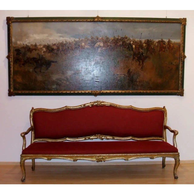 Pair of fine giltwood settees from 1750. Made in Lucca, Tuscany. Seat Height: 17.75 inches