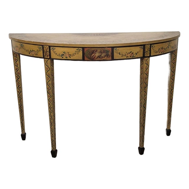 George III Style English Painted Demilune Console, Circa 1920 For Sale