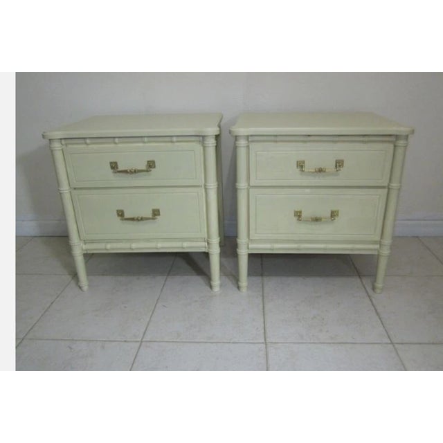 1970s 1970s Nightstand Hollywood Regency Faux Bamboo by Henry Link STyle Two Drawer Sage Set of 2 For Sale - Image 5 of 12