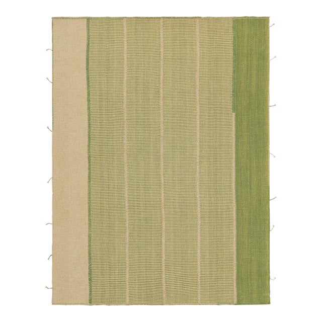 Rug & Kilim’s Contemporary Kilim in Beige and Green Textural Stripes For Sale