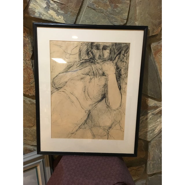 Vintage charcoal drawing of male. Maybe considered nude. Original piece signed by artist Haberman dated 1963.