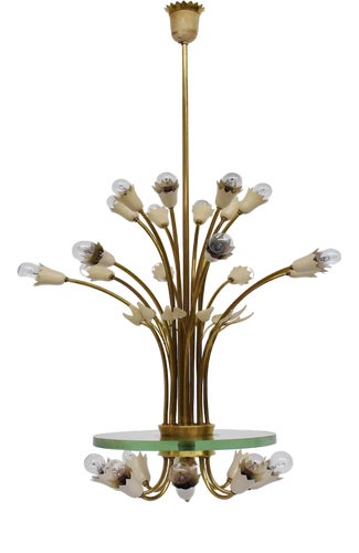 Large Chandelier with Bouquet of Flowers and Leaves by Pietro Chiesa for Fontana Arte, Italy, 1940s