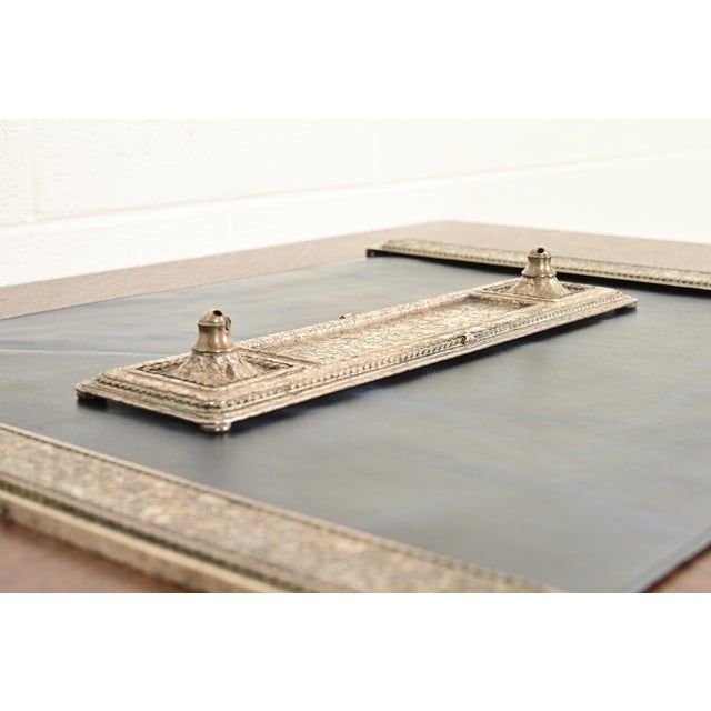 Roycroft Arts & Crafts Silver Finished Hammered Copper Desk Tray With Double Pen Holder For Sale In South Bend - Image 6 of 11