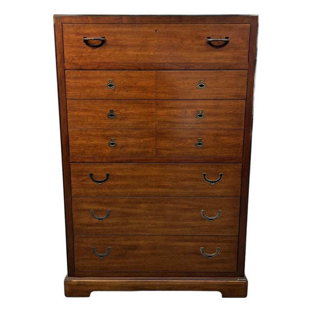 Vintage Campaign Style High-Boy Dresser by Nation Mt. Airy For Sale