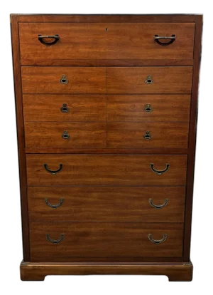 Vintage Campaign Style High-Boy Dresser by Nation Mt. Airy