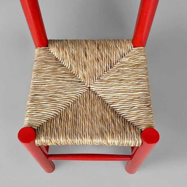 Set of Mid-Century Modern Italian Chairs in Red Wood and Straw, 1970s For Sale - Image 11 of 18
