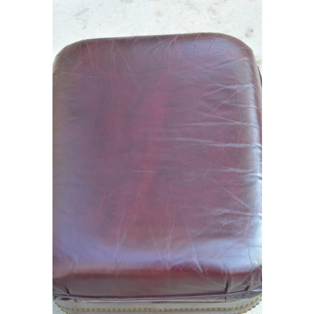 Hancock & Moore Burgundy / Wine Leather Club Arm Chair & Ottoman With Nailhead Trim For Sale - Image 10 of 14