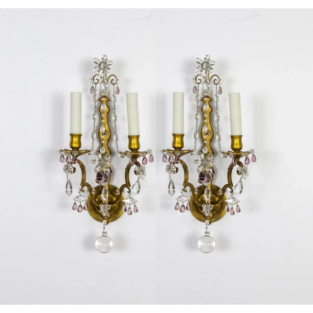 Gilt Maison Bagues Style Amethyst Crystal Sconces, Pair For Sale - Image 12 of 12