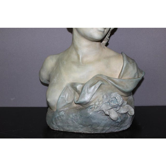 Ceramic Bust of Young Woman in Ceramic with Blue-Green Patina by Léopold Bernard Bernstamm for Emile Muller, 1890s For Sale - Image 7 of 15