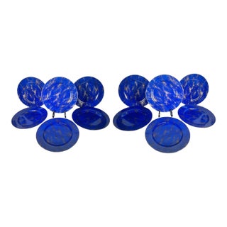 Mid 20th Century Neiman Marcus Lapis Lazuli Porcelain Chargers - Set of 12 For Sale