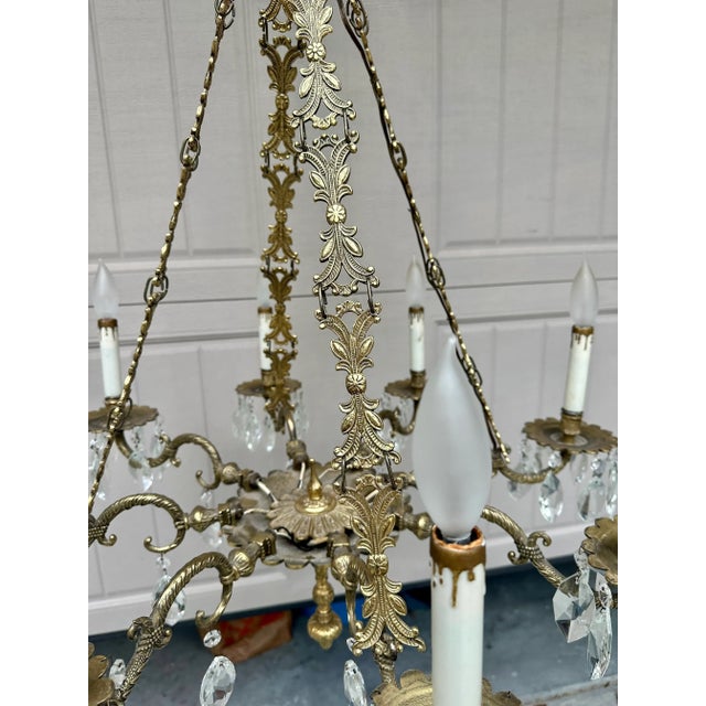 Victorian Vintage Rococo Cast Brass and Crystal Chandelier For Sale - Image 3 of 12