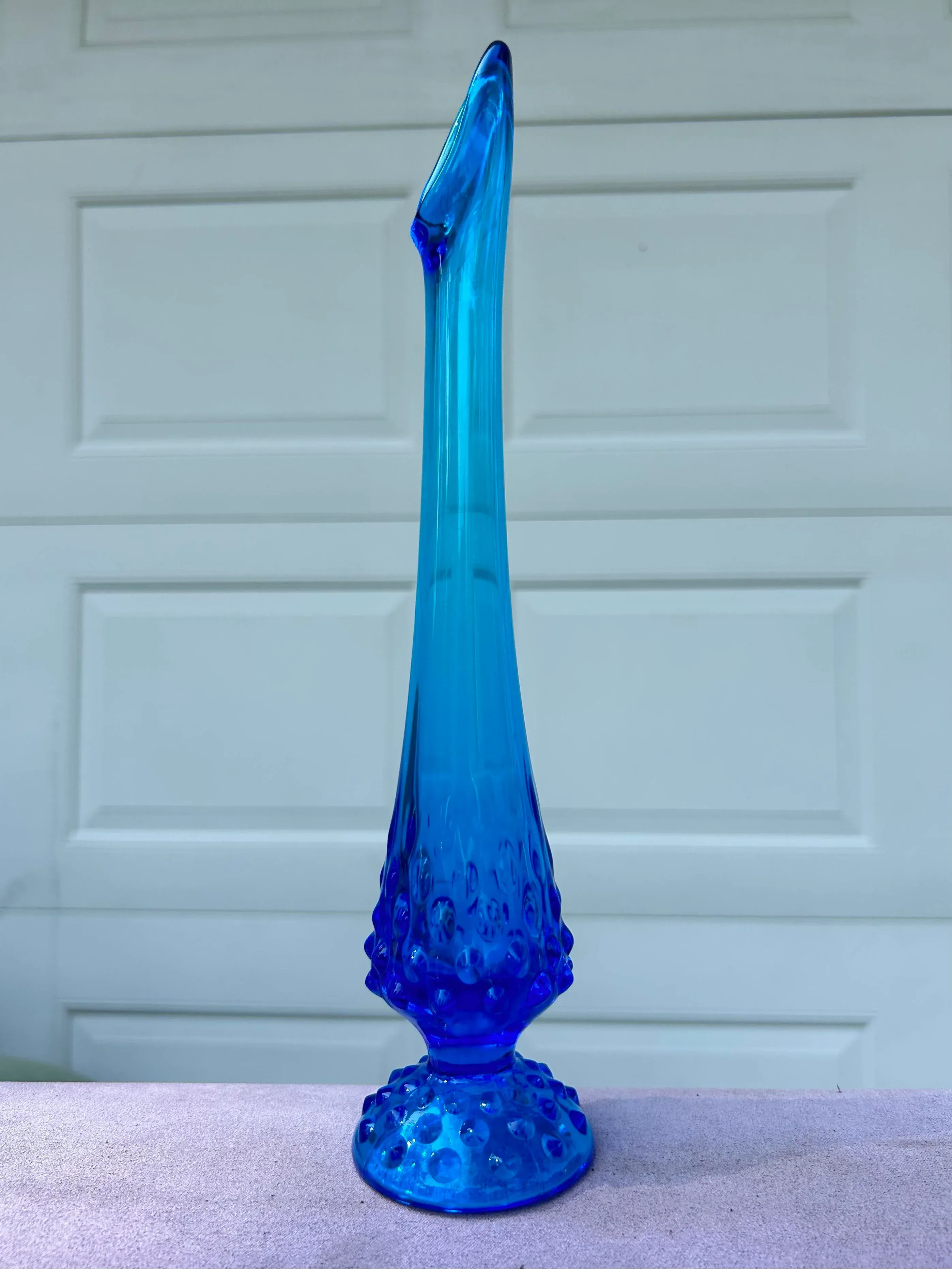 Mid 20th Century Fenton Blue Swung Hobnail Vase | Chairish