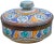 Antique handcrafted and glazed ceramic box from Fez, Morocco. Features an intricately hand-painted Moorish pattern in a...