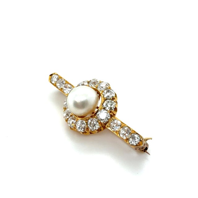 19th Century Victorian, Gia Natural Pearl and Diamond Brooch, 18k For Sale - Image 4 of 8