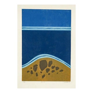 1973 Roger Martin Beach Mid Century Woodcut For Sale