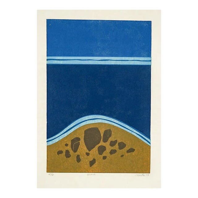 1973 Roger Martin Beach Mid Century Woodcut For Sale