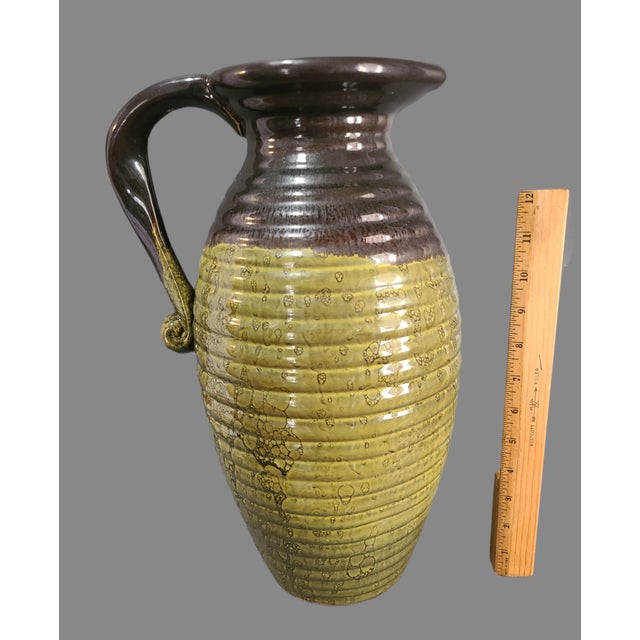 Mid-Century Modern Mid-Century Modern Glazed Ribbed Pottery Floor Table Garden Vase Jug Pitcher For Sale - Image 3 of 6