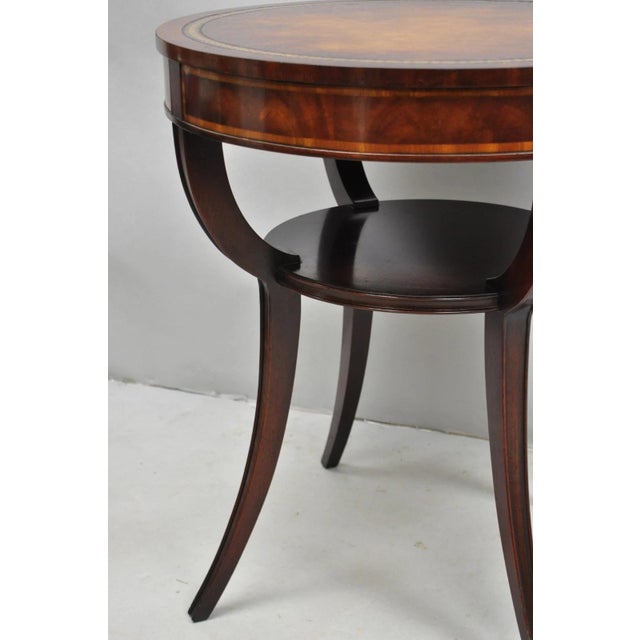 Brown Vintage Weiman French Regency Round Mahogany Leather Top Saber Leg Side Table For Sale - Image 8 of 11