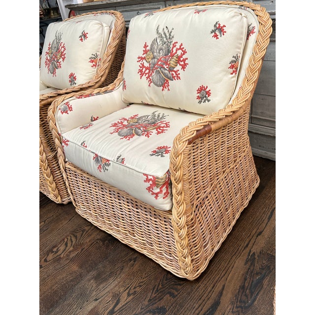 Vintage rattan beauties dressed in Scalamandré’s Neptune’s Treasure indoor/outdoor fabric. Classic lines, chic upholstery,...