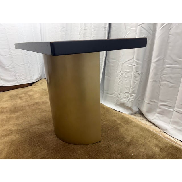 Custom Console Table Attributed to Arhaus Distressed Black Painted Top | Gold Dauphine Pedestal Base For Sale - Image 16 of 18