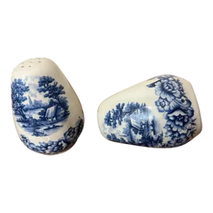 1980s Vintage Blue Ironstone Salt & Pepper Shakers- Set of 2
