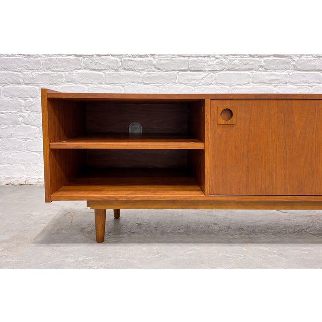 Modern Walnut Credenza / Media Console | Minimalist Sliding Door Sideboard For Sale - Image 10 of 11