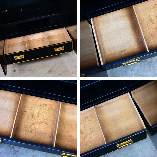 Late 20th Century 1984 Chinoiserie Drexel Et Cetera Collection Petite Entertainment or Storage Cabinet With Hand Painted Scenic Designs For Sale - Image 5 of 12