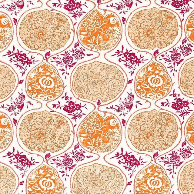 Schumacher Katsugi Fabric in Tangerine & Berry For Sale