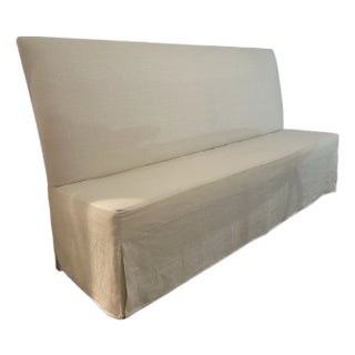 Cream Linen and Blond Wood 7-Foot-Long Bench For Sale