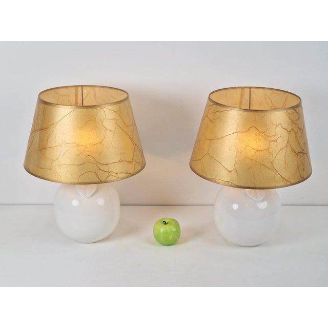 Metal White Ceramic Apple Table Lamp, 1970s, Set of 2 For Sale - Image 7 of 9