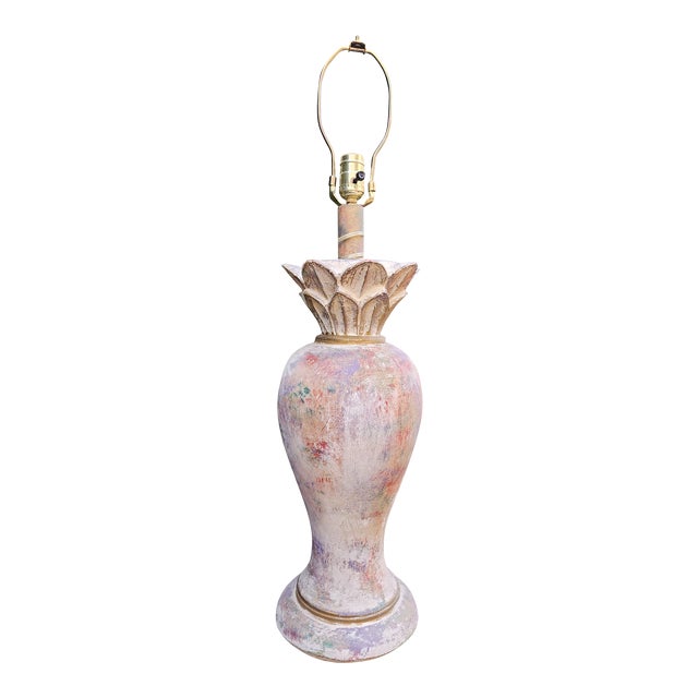 Vintage Handmade and Hand Painted Table Lamp Made With Plaster For Sale