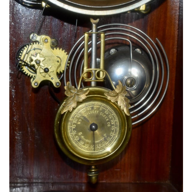 Antique Gilbert Ersa Walnut Parlor Mantel Clock Spider Web Glass With Key For Sale - Image 14 of 18
