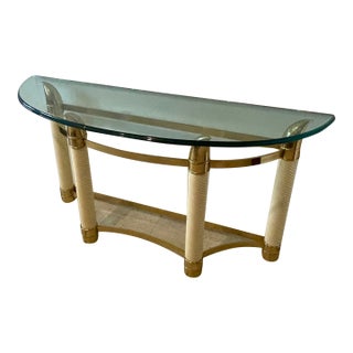 1970s Italian Brass /Glass Console Table W/ With Faux Rope & Tusk Detail Attributed to Renato Zevi For Sale