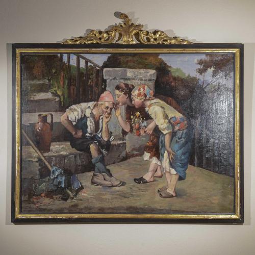 Gray Neapolitan Scene, Oil on Canvas, Framed For Sale - Image 8 of 8