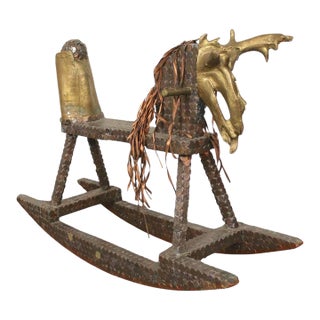 Late 20th Century Handmade Penny Covered Rocking Horse For Sale