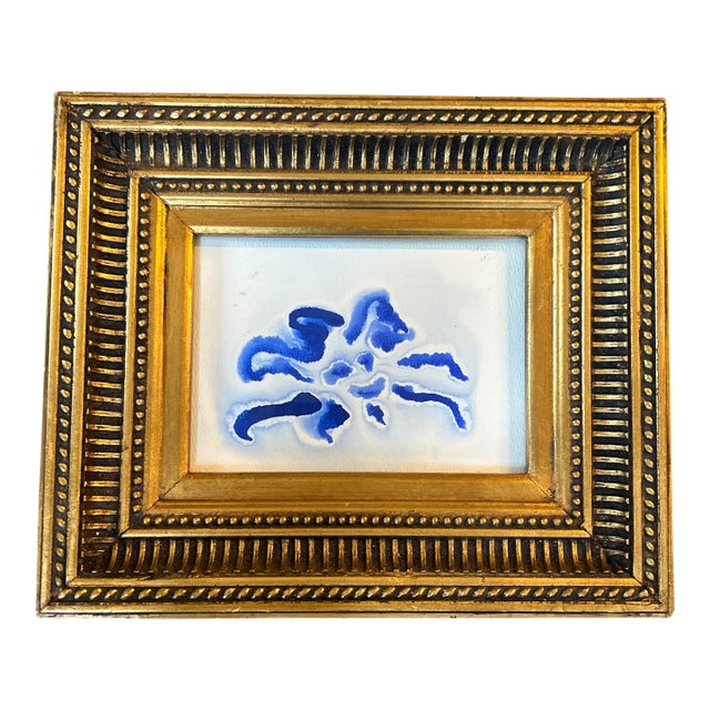 Contemporary Original Abstract Blue Ink Watercolor Painting For Sale