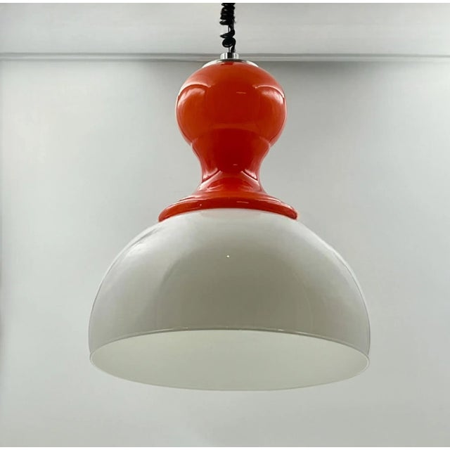 Orange Vintage Pendant Light in Opaline Orange and White Glass, Italy, 1960s For Sale - Image 8 of 11