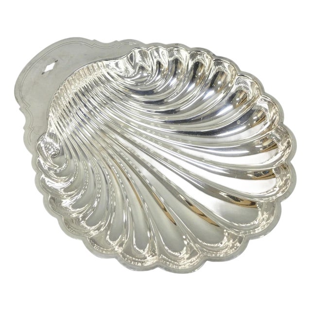 Vintage Mid Century Modern Wm Rogers Silver Plated Clam Shell Serving Dish For Sale