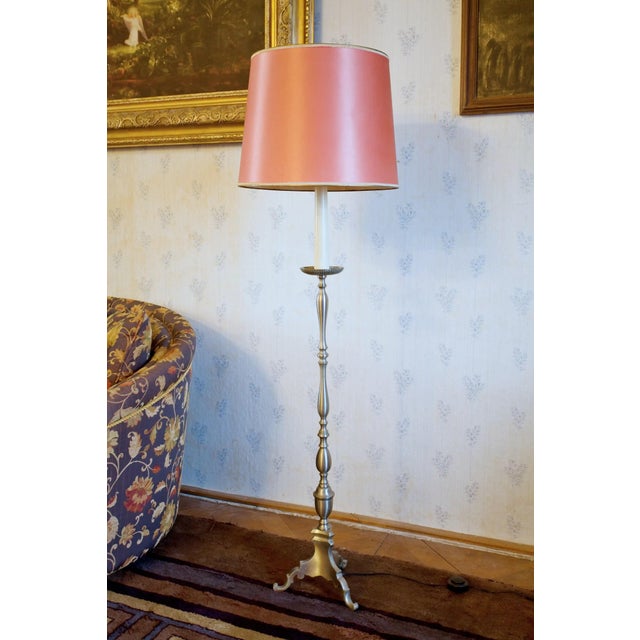 Gold Brass Floor Lamp with Fabric Shade For Sale - Image 8 of 8