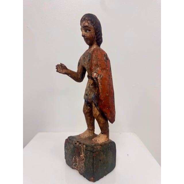 Antique Spanish Colonial Carved Wood Santos Figure With Glass Eyes For Sale In West Palm - Image 6 of 11