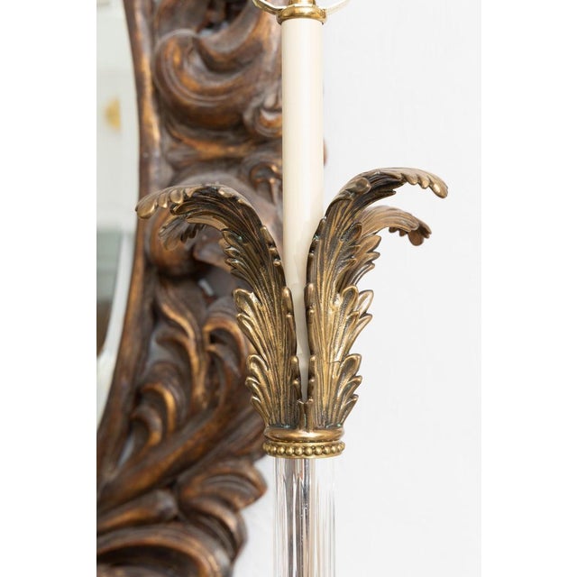 Brass Mid 20th Century Tall Crystal & Brass Lamps With Brown Shades - a Pair For Sale - Image 8 of 8