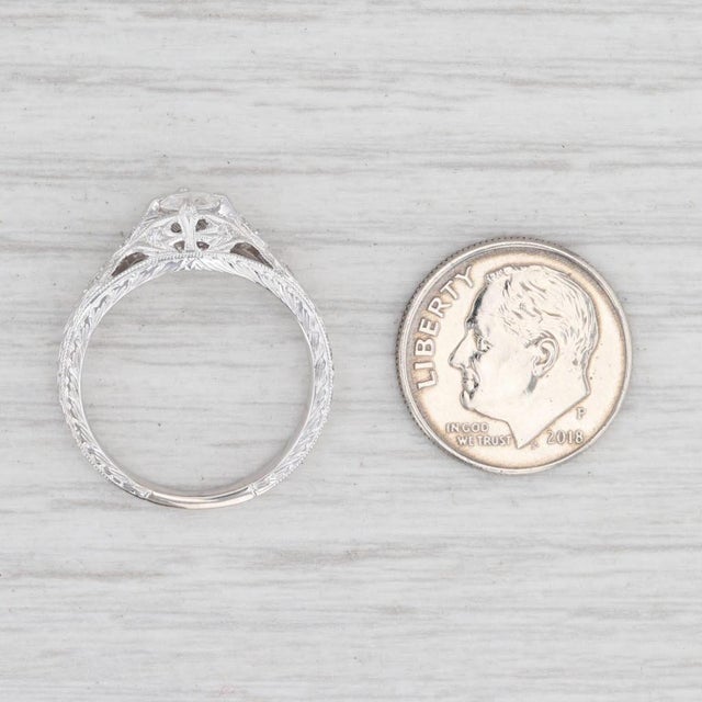 Floral Diamond Engagement Ring 14k White Gold Size 6.5 Rose Cut Solitaire For Sale In Greensboro - Image 6 of 7