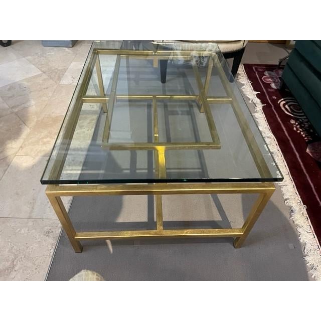 Transitional Kravet Brass and Glass Cocktail Table For Sale - Image 3 of 4
