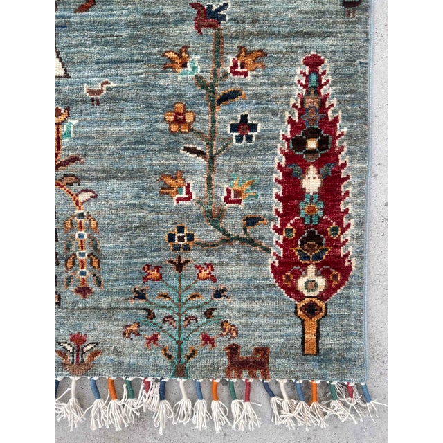 Small Persian Tree of Life Wool Rug – Hand-Knotted, 2.8x3.6 Ft, Aqua & Multicolor For Sale - Image 16 of 18