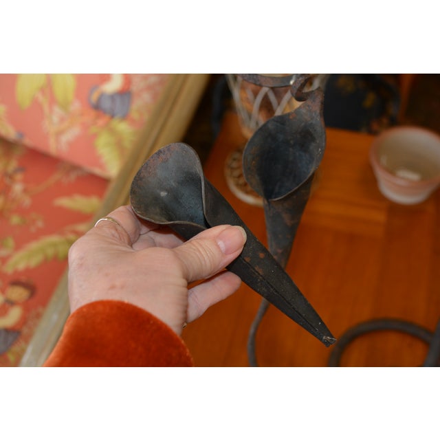 Vintage Pair Jack Brubaker Forged Iron Calla Lily Candlesticks Brutalist Industrial / Rustic For Sale - Image 13 of 15