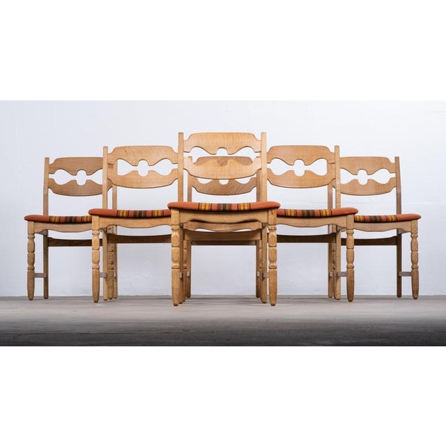 Brutalist Vintage Razor Blade Oak Dining Chairs by Henning Kjærnulf, 1960s, Set of 6 For Sale - Image 3 of 10