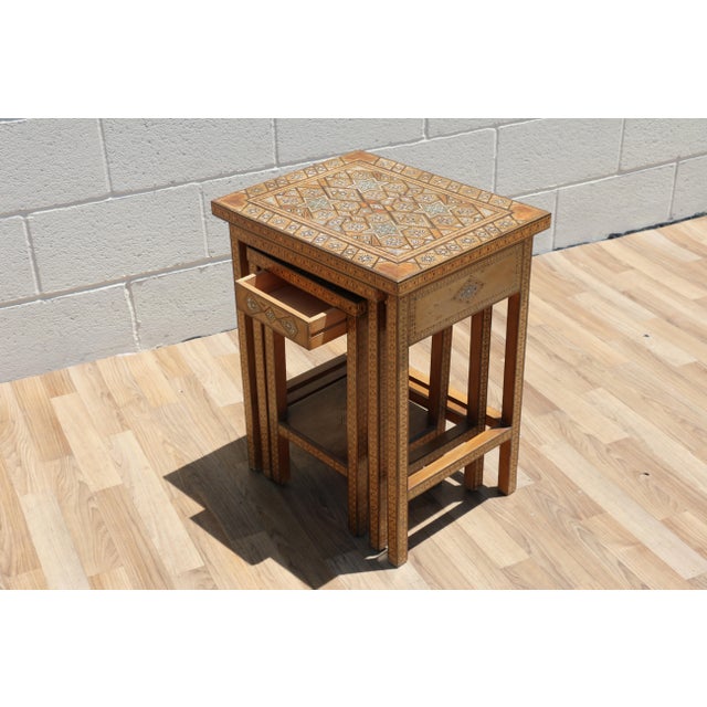 Vintage Moroccan Inlaid Nesting Tables | Moorish Geometric Side Tables Set of 3 For Sale - Image 11 of 18