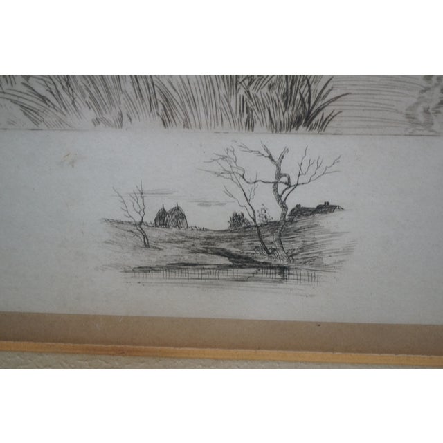Printmaking Materials Antique George William Bohde Signed Farmhouse Riverscape Etching 30" For Sale - Image 7 of 13