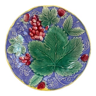 19th Century English Wedgwood Lavender Grape Leaf and Strawberry Majolica Plate For Sale